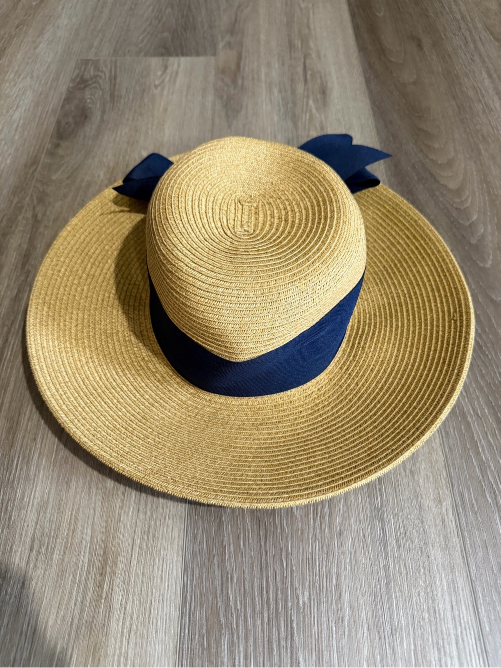 Toucan Wide Brim Straw Sun Hat with Navy Ribbon
